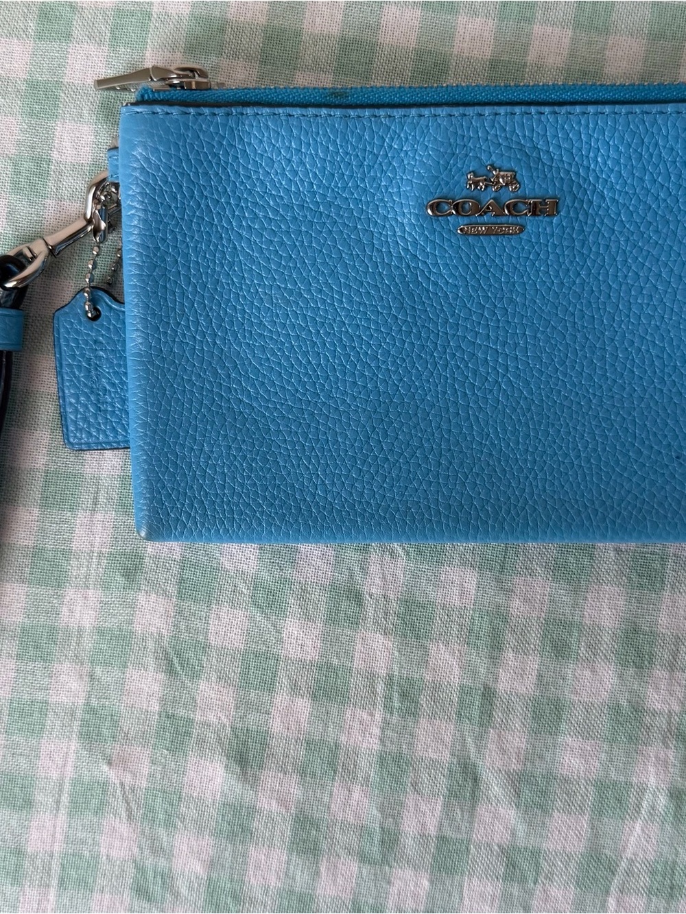 Coach Blue Leather Double Corner Zip Wristlet